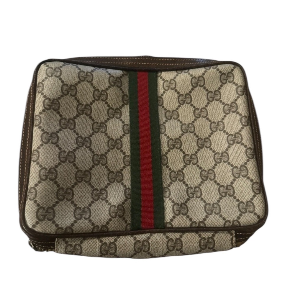 Gucci Beige and Brown Cosmetic Bag- canvas- euc
